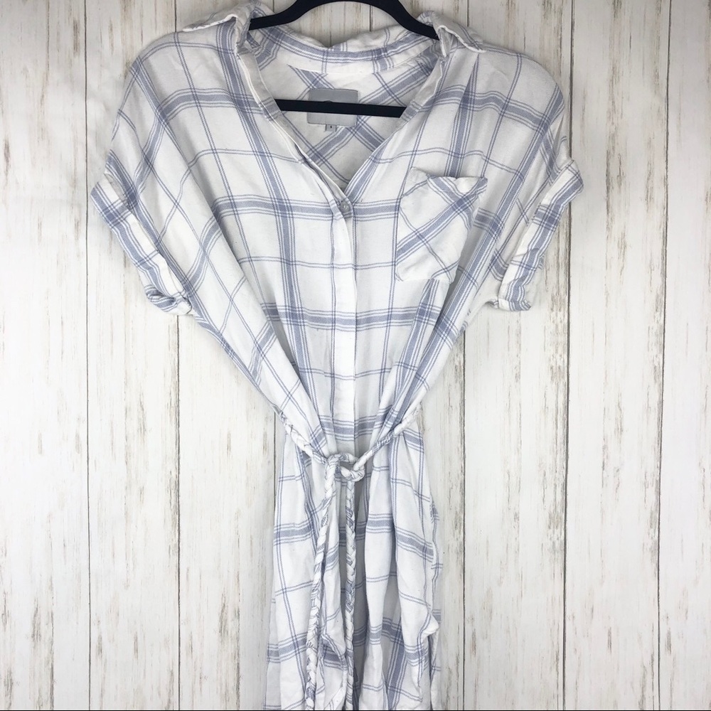 Rails white and blue plaid braided waist top